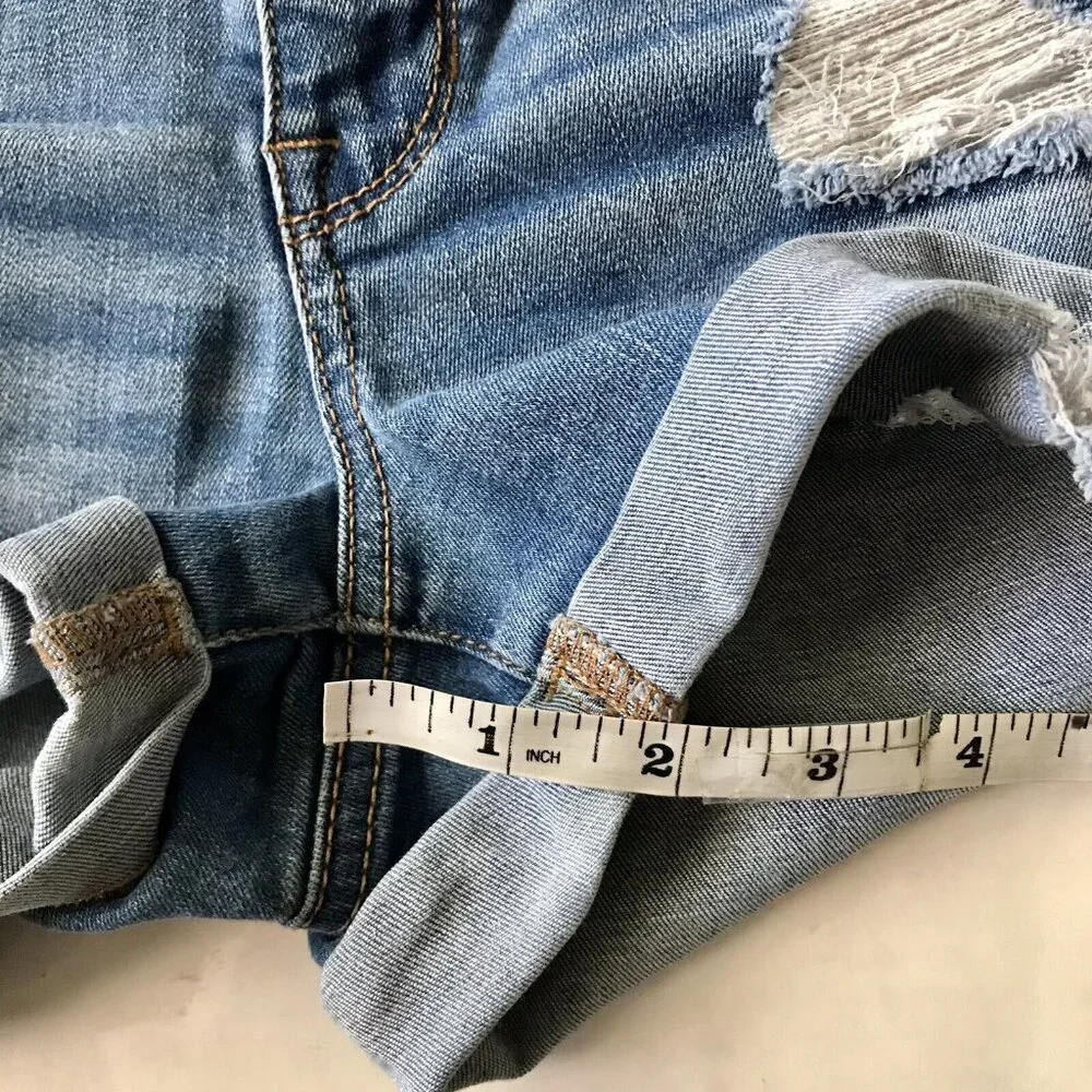 Women's PacSun‎ Distressed Super Stretch Shortie Denim Blue Jean Shorts Size 24